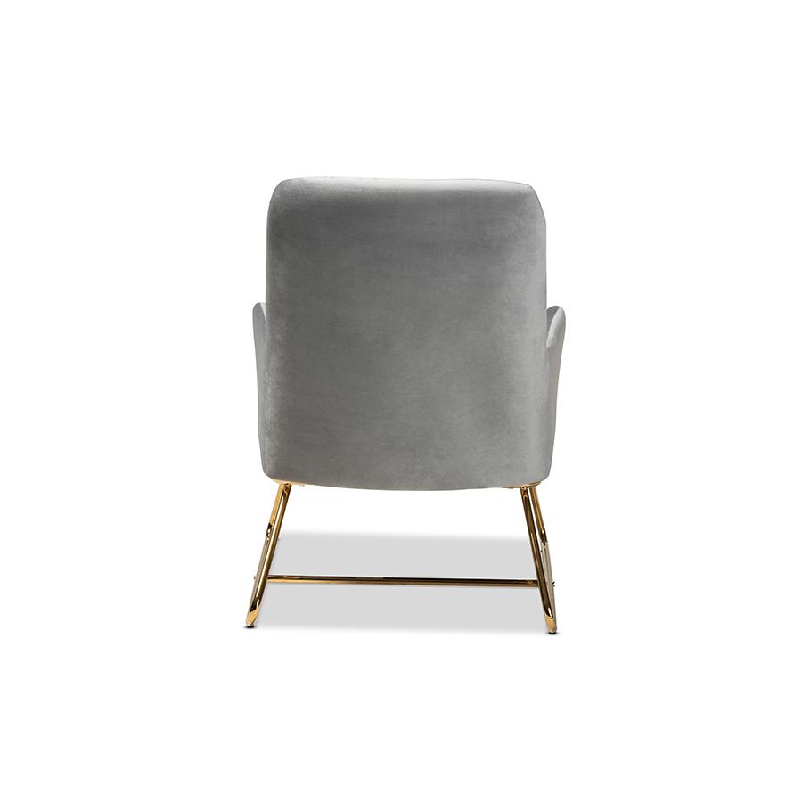 Sennet Glam and Luxe Grey Velvet Fabric Upholstered Gold Finished Armchair. Picture 4