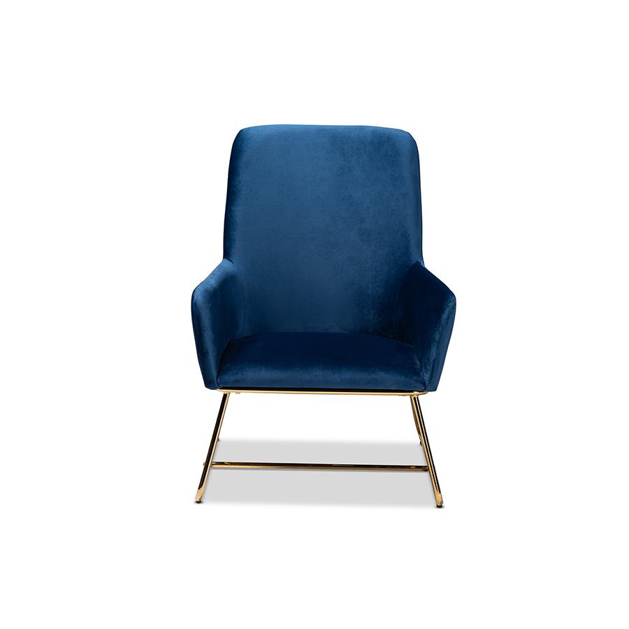 Baxton Studio Sennet Glam and Luxe Navy Blue Velvet Fabric Upholstered Gold Finished Armchair. Picture 3