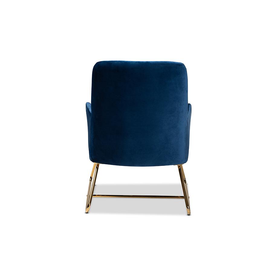 Baxton Studio Sennet Glam and Luxe Navy Blue Velvet Fabric Upholstered Gold Finished Armchair. Picture 5