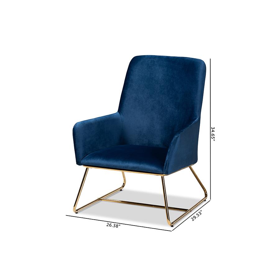 Baxton Studio Sennet Glam and Luxe Navy Blue Velvet Fabric Upholstered Gold Finished Armchair. Picture 10