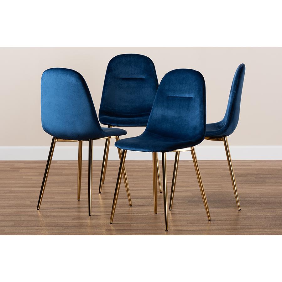 Baxton Studio Elyse Glam and Luxe Navy Blue Velvet Fabric Upholstered Gold Finished 4-Piece Metal Dining Chair Set. Picture 7