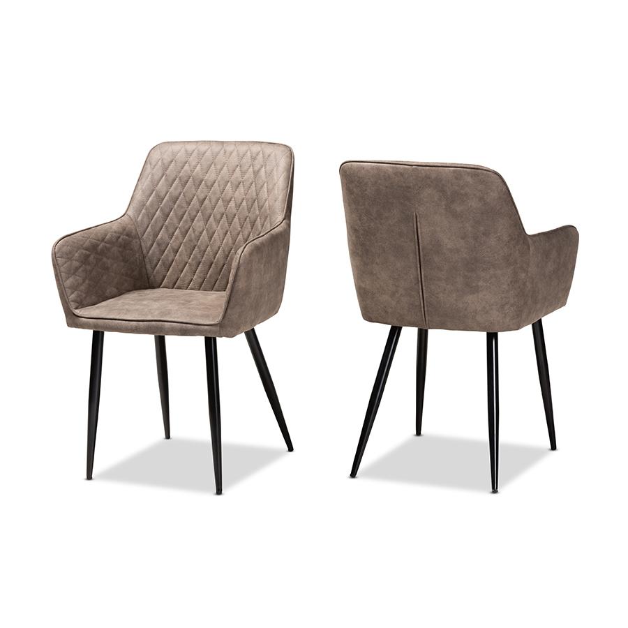 Baxton Studio Belen Modern and Contemporary Grey and Brown Imitation Leather Upholstered 2-Piece Metal Dining Chair Set. The main picture.