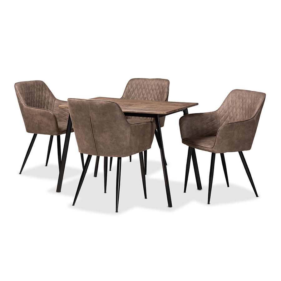 Leather Effect Fabric Upholstered and Black Metal 5-Piece Dining Set. Picture 1