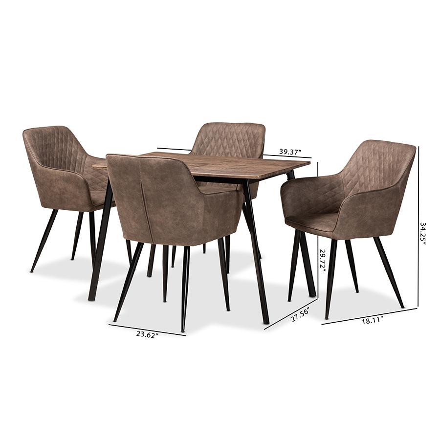 Leather Effect Fabric Upholstered and Black Metal 5-Piece Dining Set. Picture 11