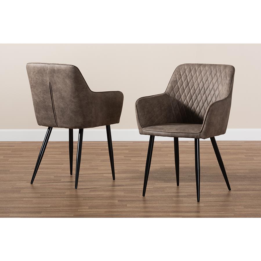 Baxton Studio Belen Modern and Contemporary Grey and Brown Imitation Leather Upholstered 2-Piece Metal Dining Chair Set. Picture 8