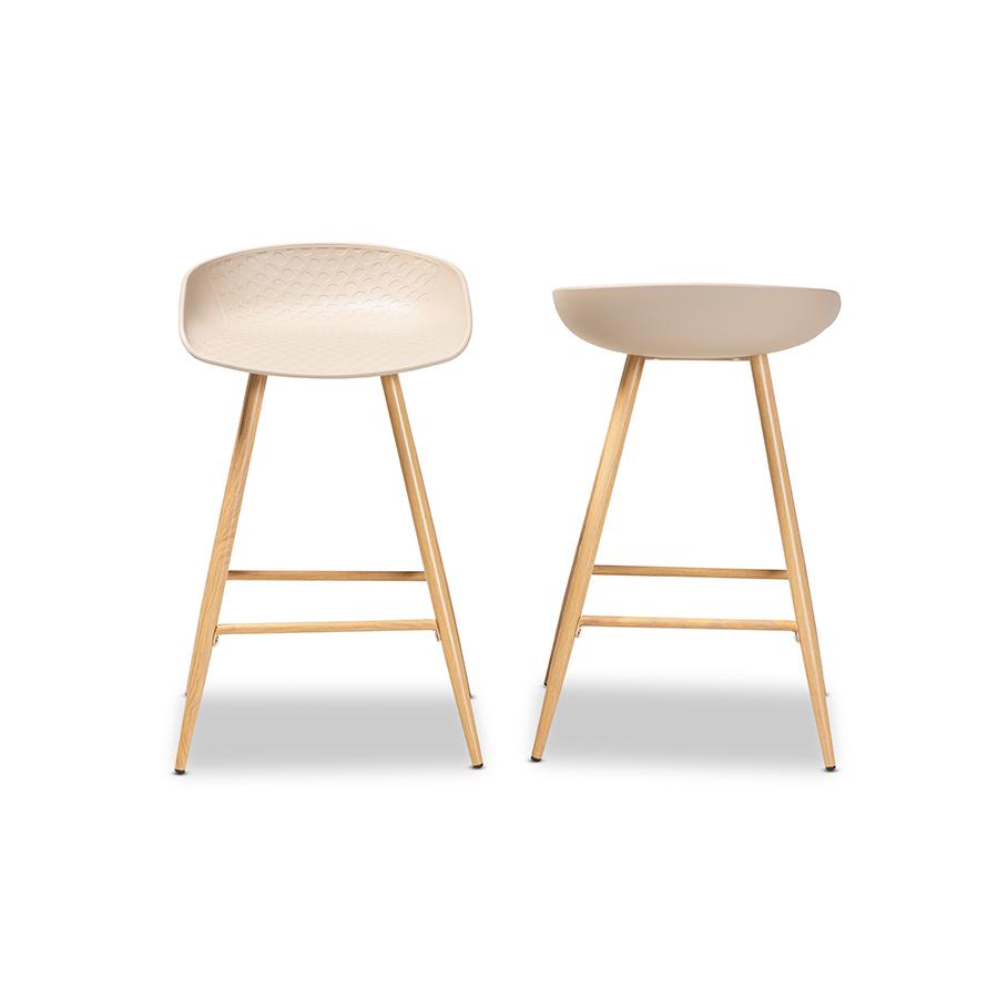 Baxton Studio Mairi Modern and Contemporary Beige Plastic and Wood Finished 2-Piece Counter Stool Set. Picture 3