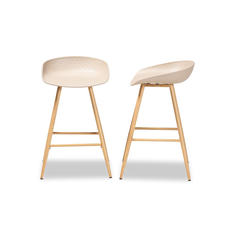 Baxton Studio Mairi Modern and Contemporary Beige Plastic and Wood Finished 2-Piece Counter Stool Set. Picture 4