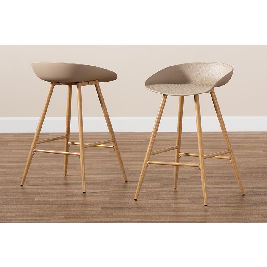 Baxton Studio Mairi Modern and Contemporary Beige Plastic and Wood Finished 2-Piece Counter Stool Set. Picture 8