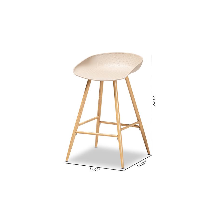 Baxton Studio Mairi Modern and Contemporary Beige Plastic and Wood Finished 2-Piece Counter Stool Set. Picture 9