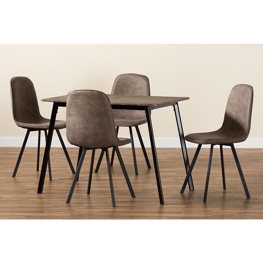 Leather Effect Fabric Upholstered and Black Metal 5-Piece Dining Set. Picture 10