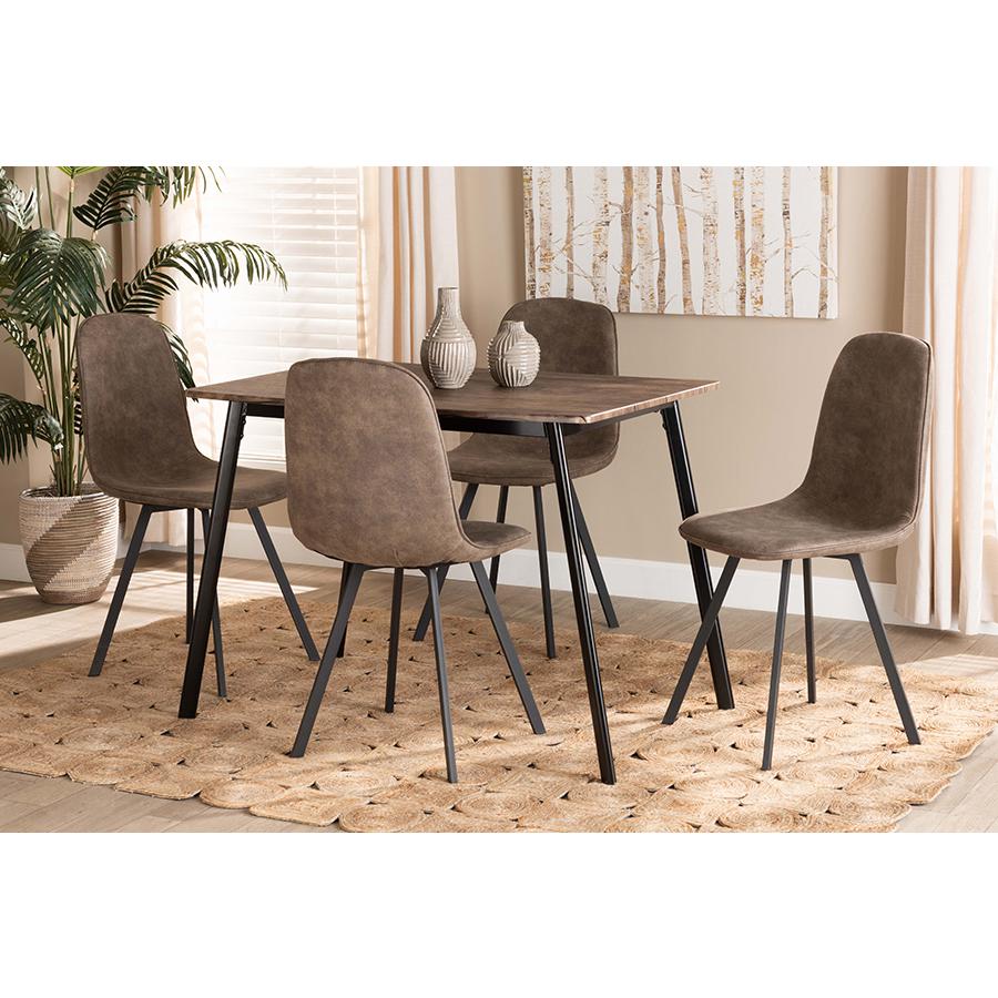 Leather Effect Fabric Upholstered and Black Metal 5-Piece Dining Set. Picture 9