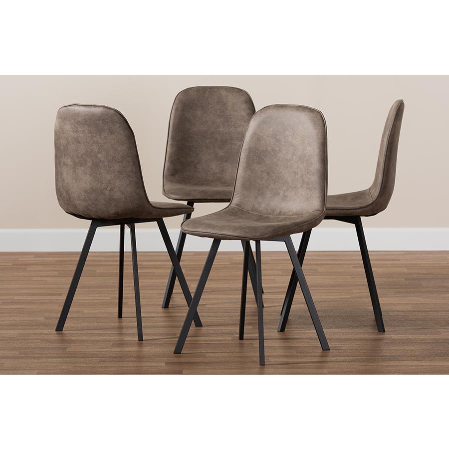Baxton Studio Filicia Modern and Contemporary Grey and Brown Imitation Leather Upholstered 4-Piece Metal Dining Chair Set  Set. Picture 7