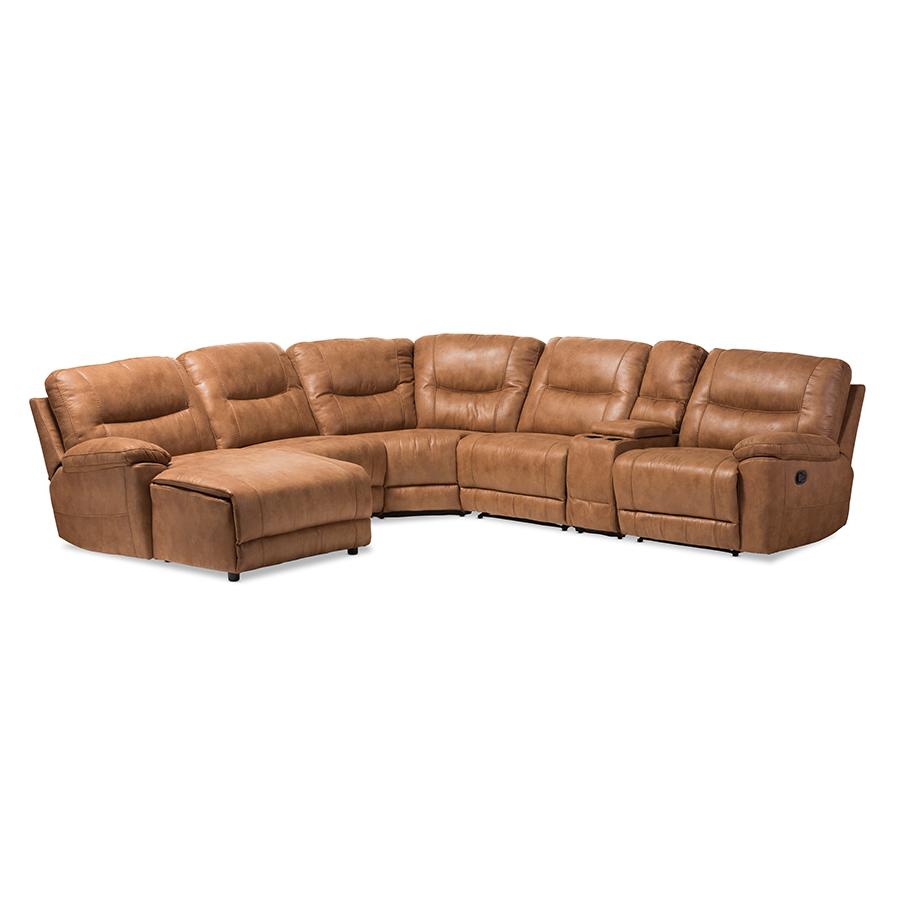 Mistral Modern and Contemporary Light Brown Palomino Suede 6-Piece Sectional with Recliners Corner Lounge Suite. Picture 2