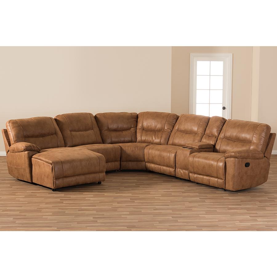 Mistral Modern and Contemporary Light Brown Palomino Suede 6-Piece Sectional with Recliners Corner Lounge Suite. Picture 3