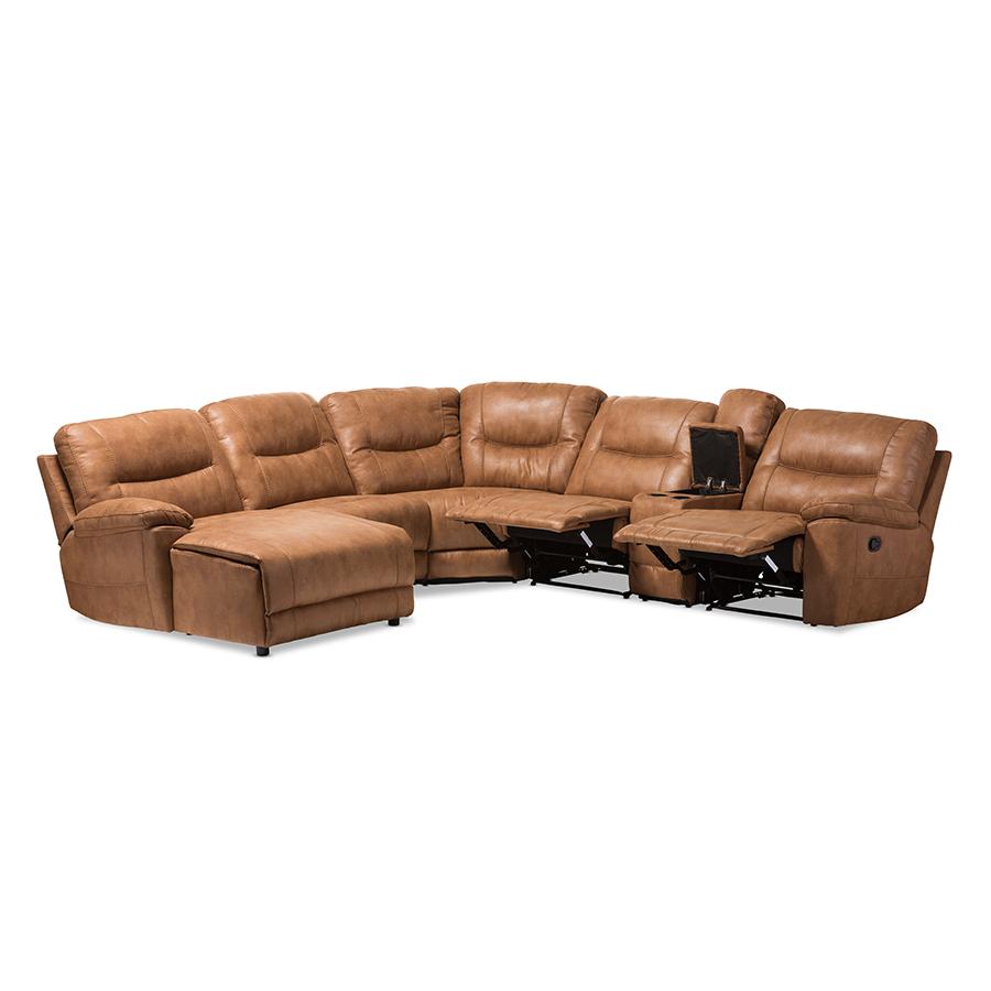 Mistral Modern and Contemporary Light Brown Palomino Suede 6-Piece Sectional with Recliners Corner Lounge Suite. Picture 4