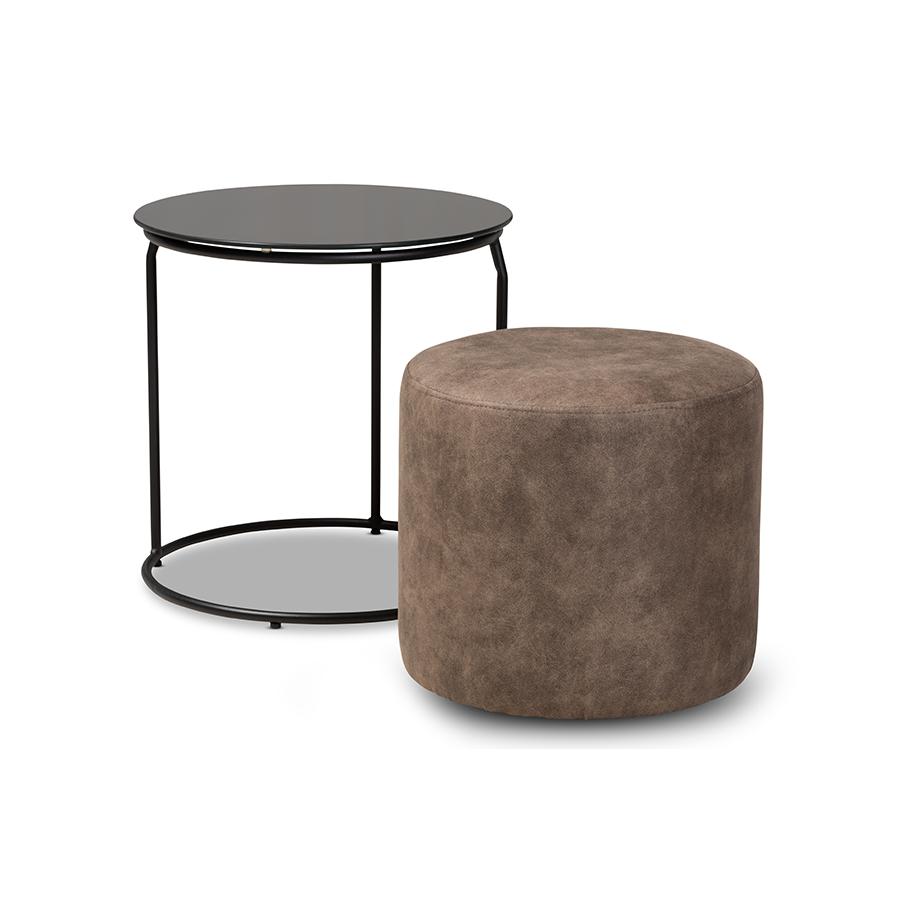 Black with Grey and Brown 2-Piece Nesting Table and Ottoman Set. Picture 2