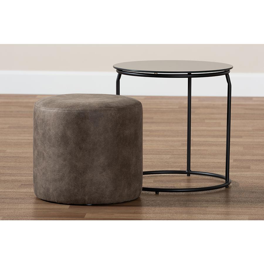 Baxton Studio Kira Modern and Contemporary Black with Grey and Brown 2-Piece Nesting Table and Ottoman Set. Picture 6