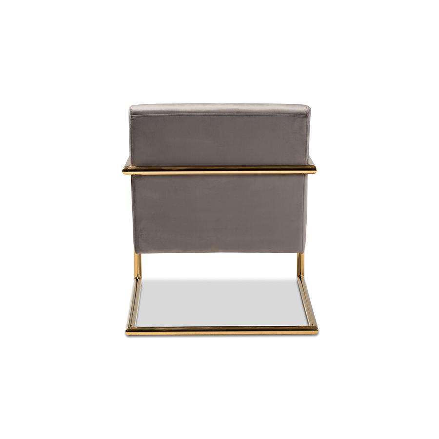 Baxton Studio Mira Glam and Luxe Grey Velvet Fabric Upholstered Gold Finished Metal Lounge Chair. Picture 5