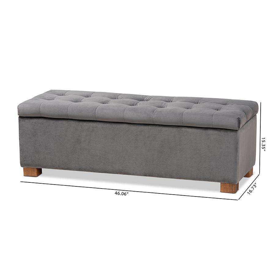 Grey Velvet Fabric Upholstered Grid-Tufted Storage Ottoman Bench. Picture 11