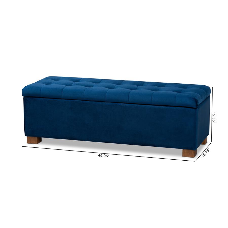 Navy Blue Velvet Fabric Upholstered Grid-Tufted Storage Ottoman Bench. Picture 11