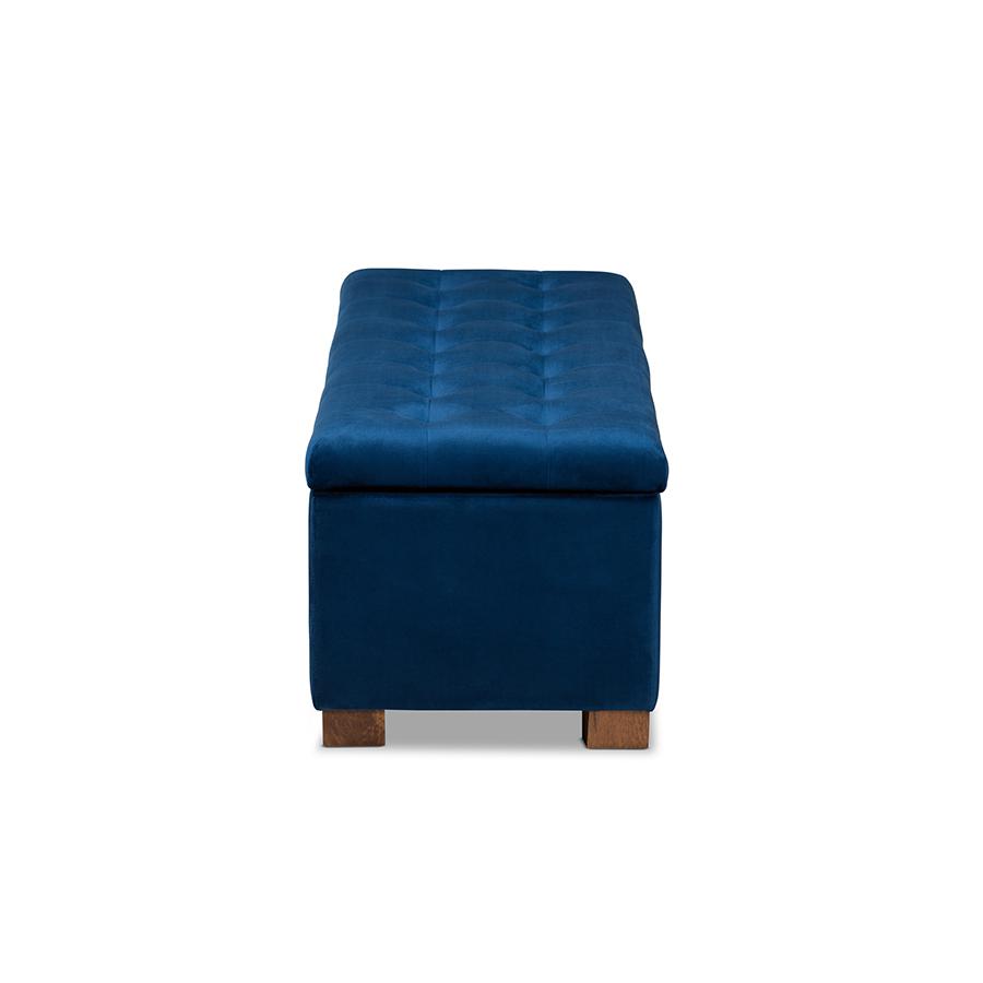 Baxton Studio Roanoke Modern and Contemporary Navy Blue Velvet Fabric Upholstered Grid-Tufted Storage Ottoman Bench. Picture 5