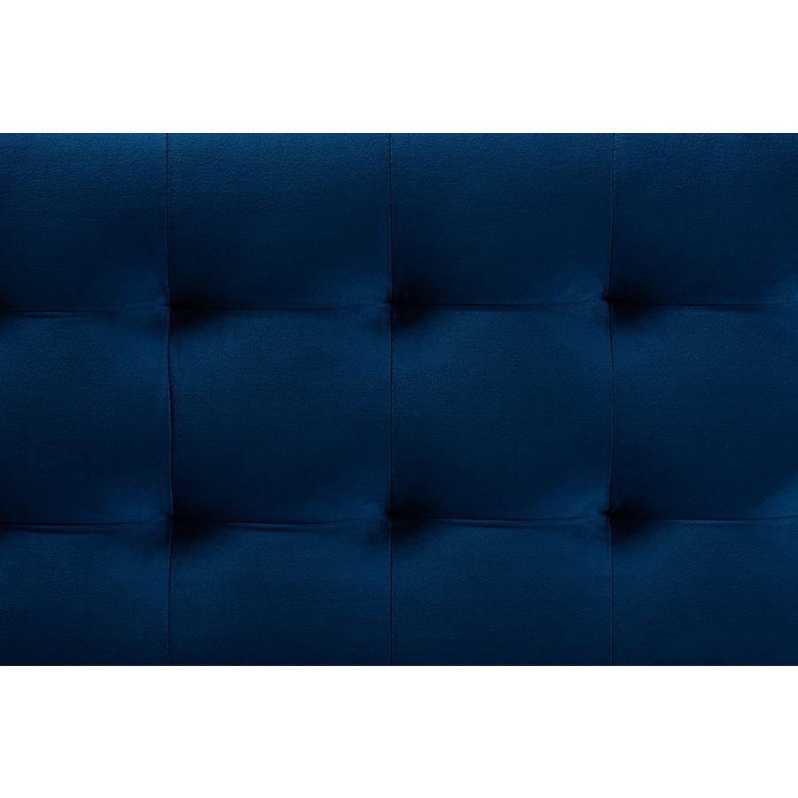 Navy Blue Velvet Fabric Upholstered Grid-Tufted Storage Ottoman Bench. Picture 6