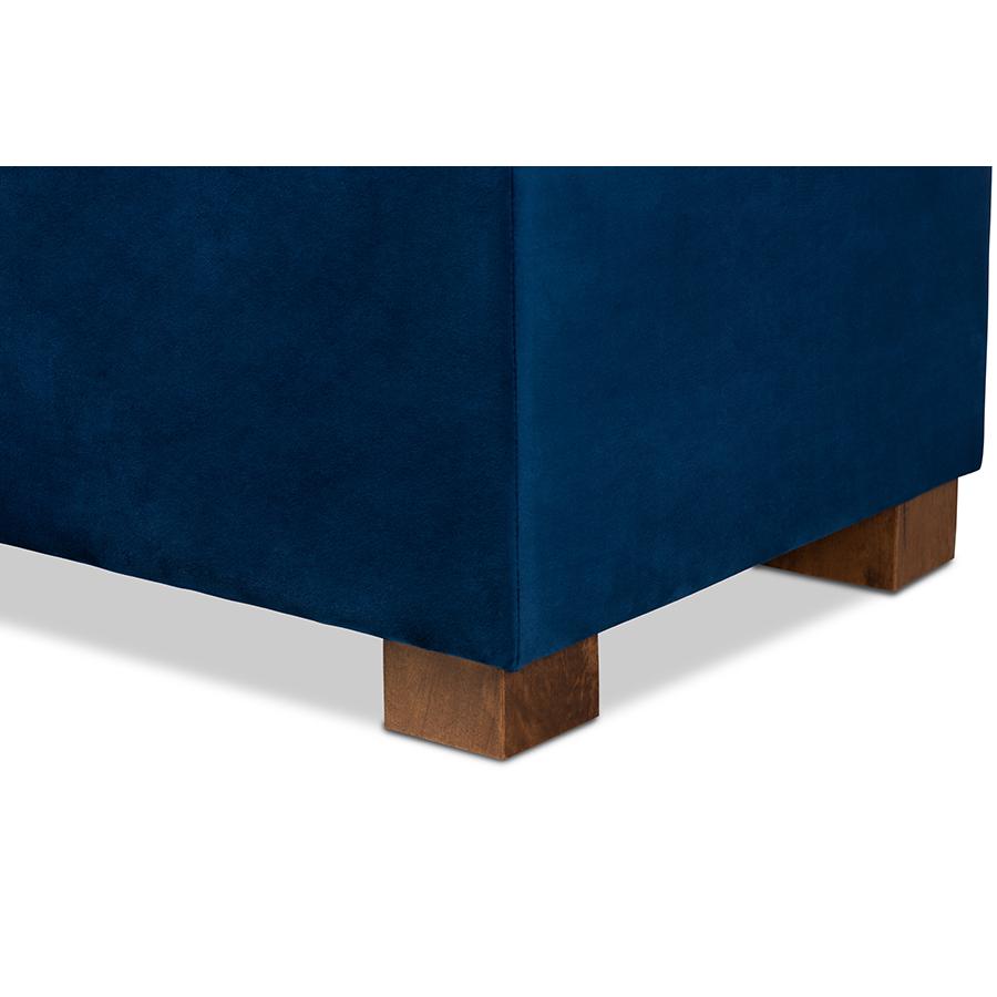 Navy Blue Velvet Fabric Upholstered Grid-Tufted Storage Ottoman Bench. Picture 7