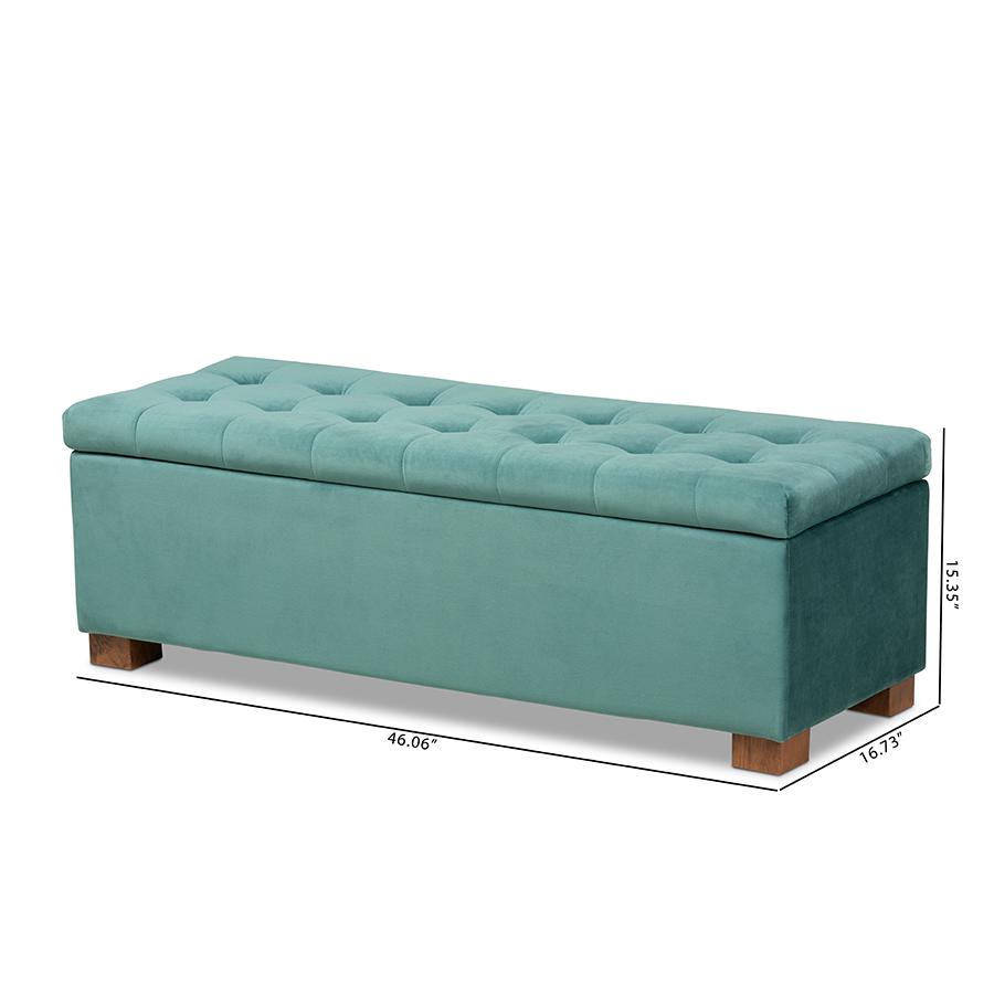 Baxton Studio Roanoke Modern and Contemporary Teal Blue Velvet Fabric Upholstered Grid-Tufted Storage Ottoman Bench. Picture 12