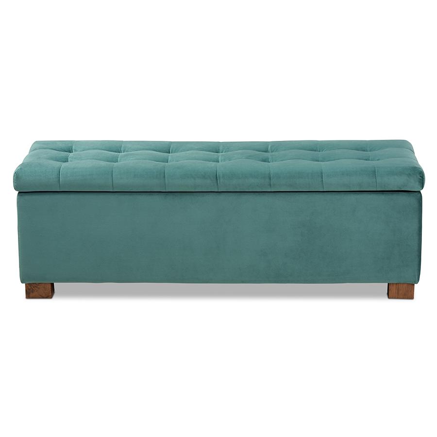 Baxton Studio Roanoke Modern and Contemporary Teal Blue Velvet Fabric Upholstered Grid-Tufted Storage Ottoman Bench. Picture 4