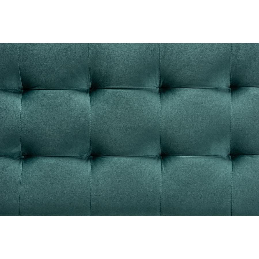 Teal Blue Velvet Fabric Upholstered Grid-Tufted Storage Ottoman Bench. Picture 6