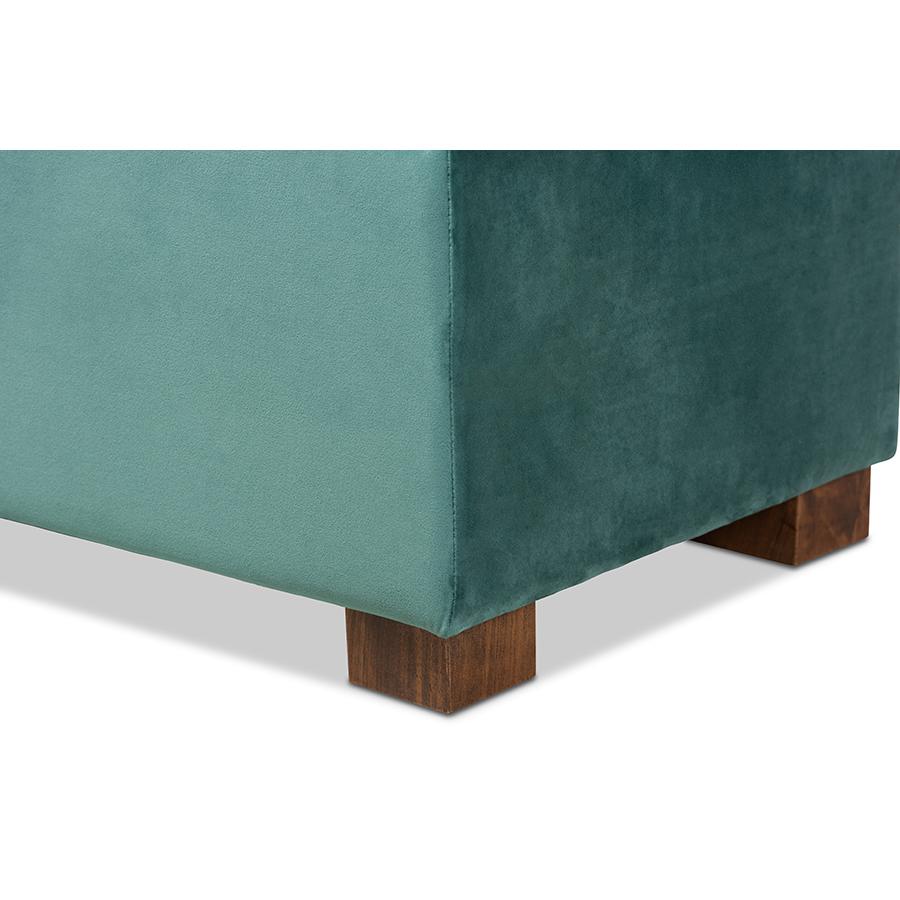 Teal Blue Velvet Fabric Upholstered Grid-Tufted Storage Ottoman Bench. Picture 7