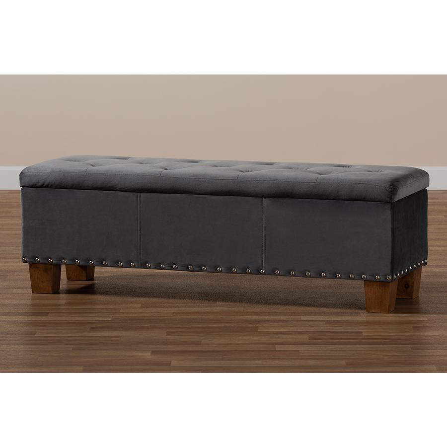 Baxton Studio Hannah Modern and Contemporary Grey Velvet Fabric Upholstered Button-Tufted Storage Ottoman Bench. Picture 11