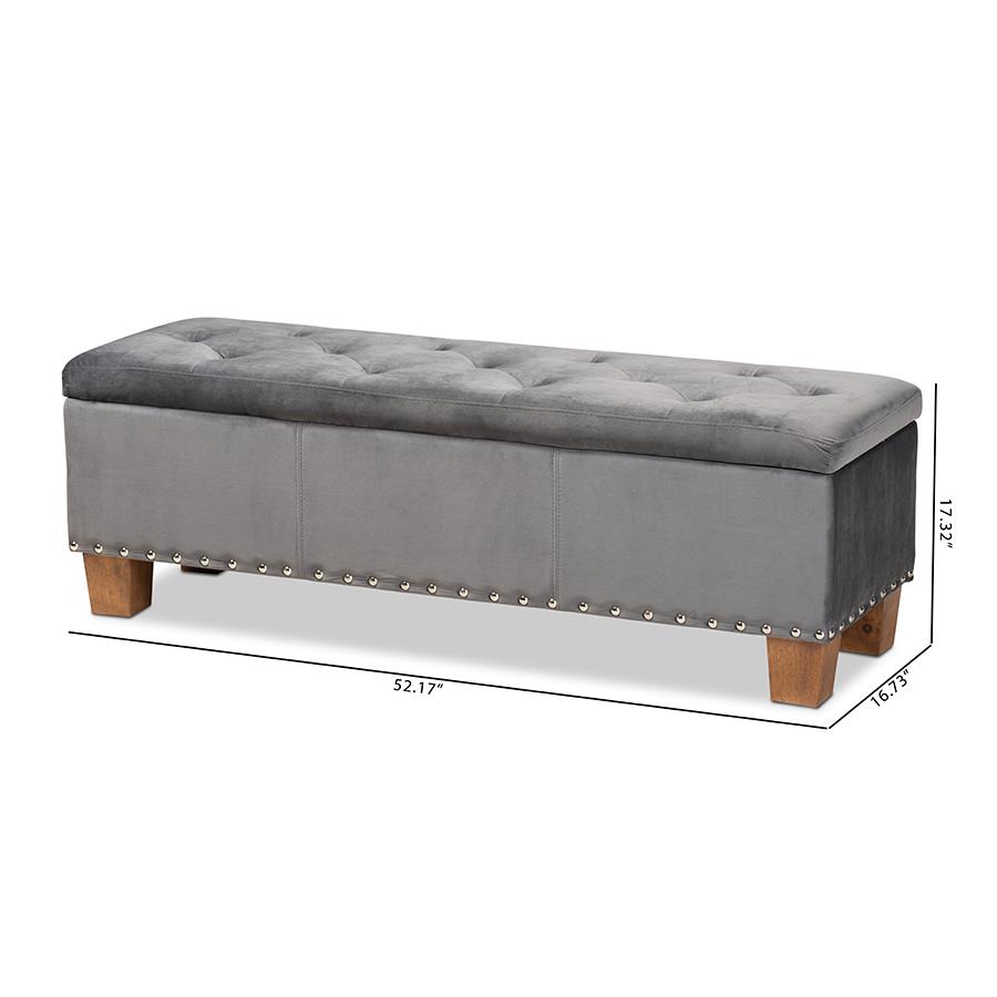 Baxton Studio Hannah Modern and Contemporary Grey Velvet Fabric Upholstered Button-Tufted Storage Ottoman Bench. Picture 12