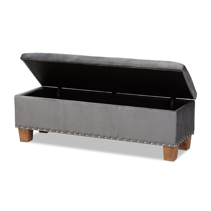 Baxton Studio Hannah Modern and Contemporary Grey Velvet Fabric Upholstered Button-Tufted Storage Ottoman Bench. Picture 3
