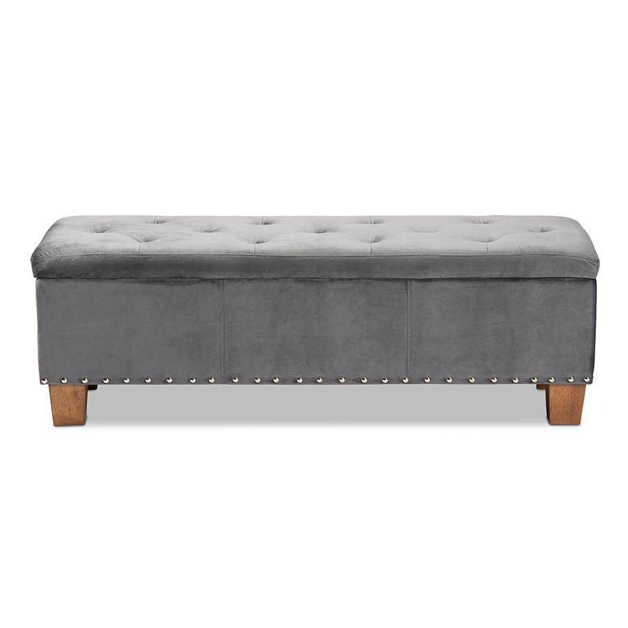 Baxton Studio Hannah Modern and Contemporary Grey Velvet Fabric Upholstered Button-Tufted Storage Ottoman Bench. Picture 4