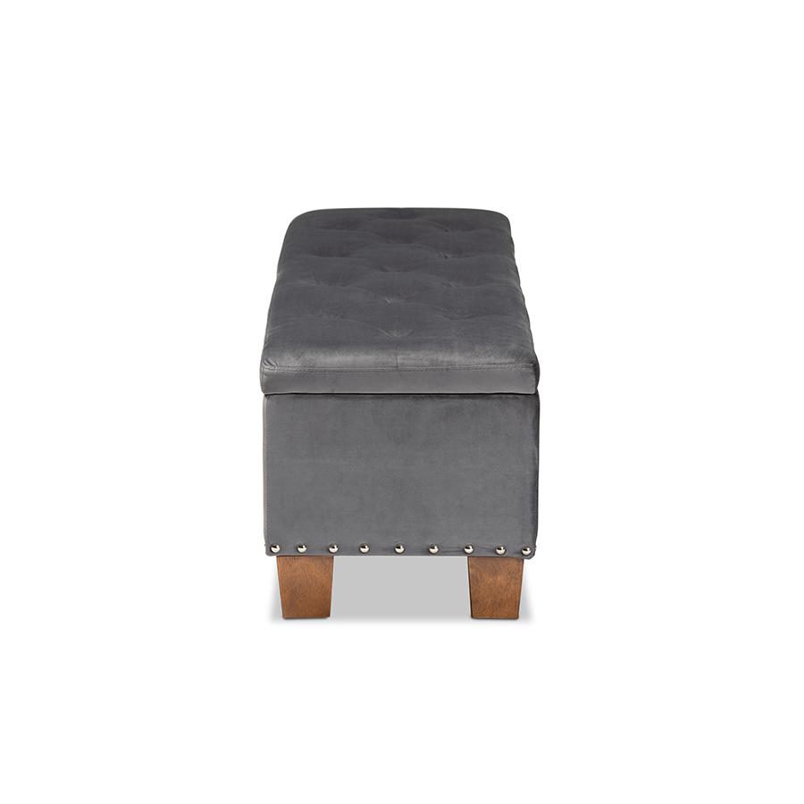 Baxton Studio Hannah Modern and Contemporary Grey Velvet Fabric Upholstered Button-Tufted Storage Ottoman Bench. Picture 5