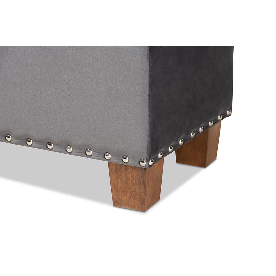 Baxton Studio Hannah Modern and Contemporary Grey Velvet Fabric Upholstered Button-Tufted Storage Ottoman Bench. Picture 8