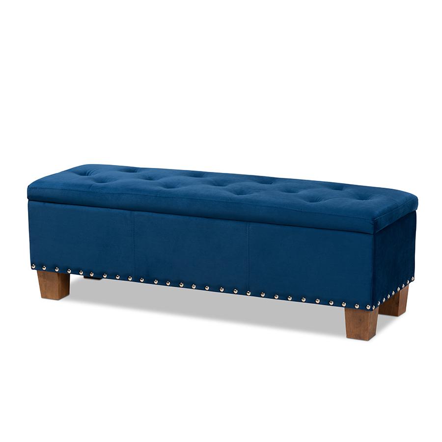 Baxton Studio Hannah Modern and Contemporary Navy Blue Velvet Fabric Upholstered Button-Tufted Storage Ottoman Bench. Picture 1