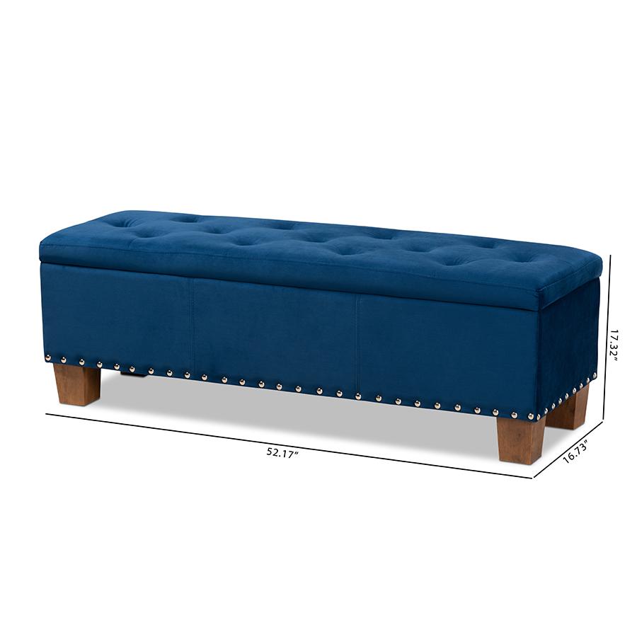 Navy Blue Velvet Fabric Upholstered Button-Tufted Storage Ottoman Bench. Picture 11