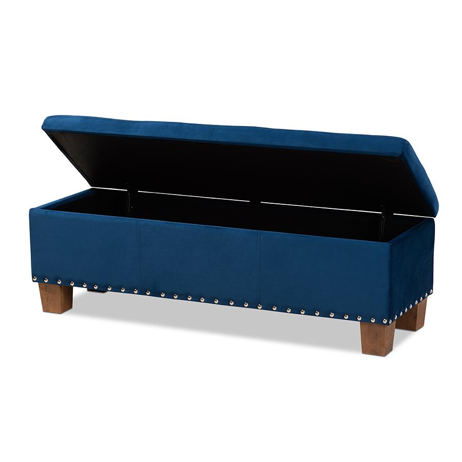 Baxton Studio Hannah Modern and Contemporary Navy Blue Velvet Fabric Upholstered Button-Tufted Storage Ottoman Bench. Picture 3