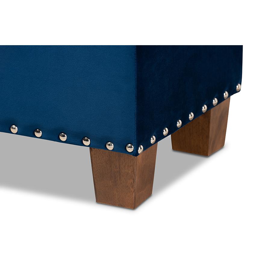 Navy Blue Velvet Fabric Upholstered Button-Tufted Storage Ottoman Bench. Picture 7