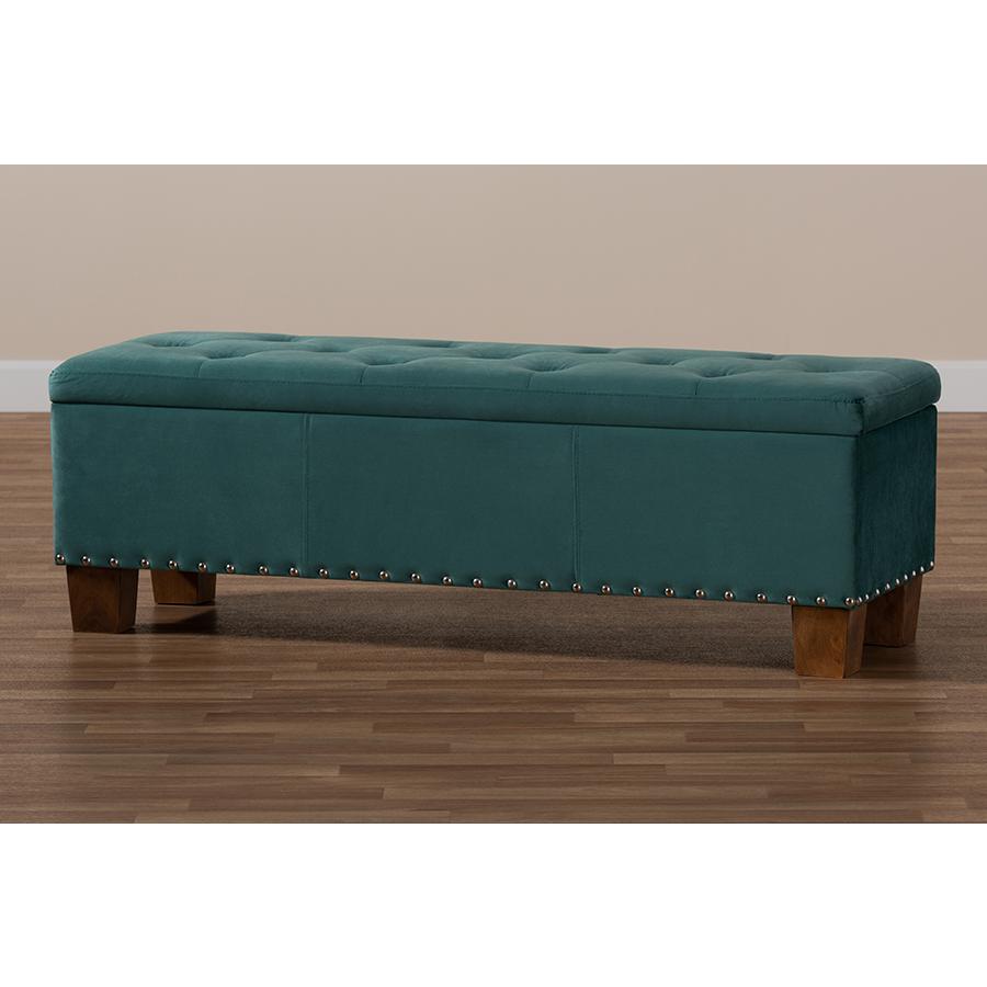 Baxton Studio Hannah Modern and Contemporary Teal Blue Velvet Fabric Upholstered Button-Tufted Storage Ottoman Bench. Picture 11