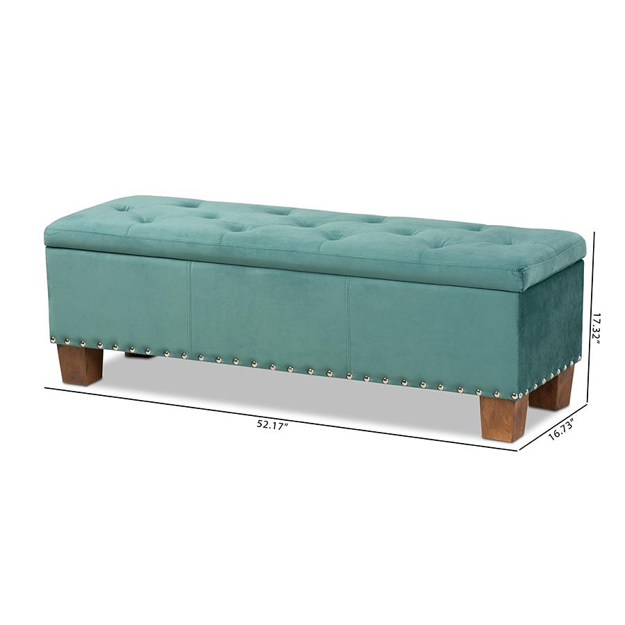 Baxton Studio Hannah Modern and Contemporary Teal Blue Velvet Fabric Upholstered Button-Tufted Storage Ottoman Bench. Picture 12