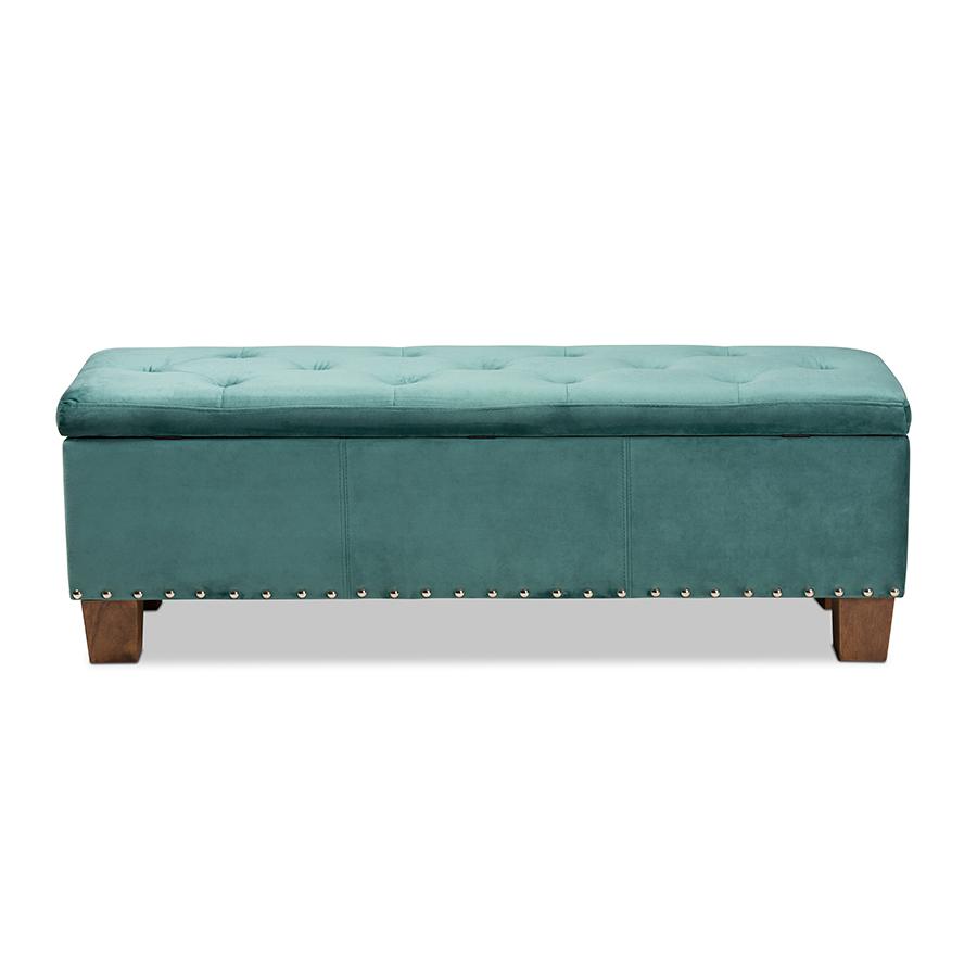 Teal Blue Velvet Fabric Upholstered Button-Tufted Storage Ottoman Bench. Picture 5