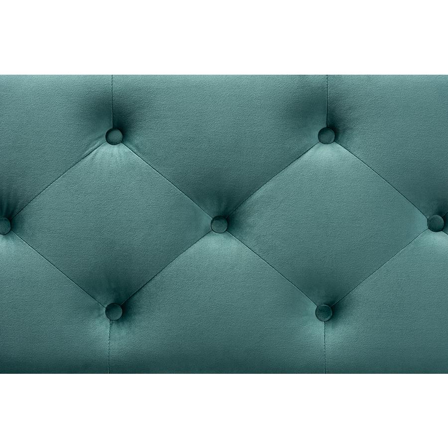 Teal Blue Velvet Fabric Upholstered Button-Tufted Storage Ottoman Bench. Picture 6