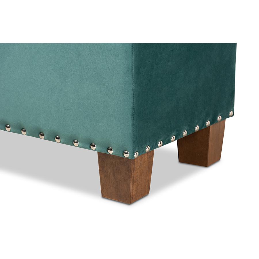 Teal Blue Velvet Fabric Upholstered Button-Tufted Storage Ottoman Bench. Picture 7