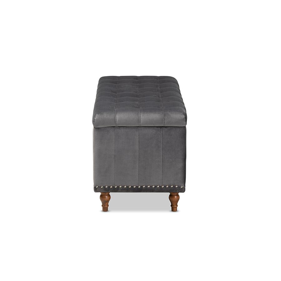 Baxton Studio Kaylee Modern and Contemporary Grey Velvet Fabric Upholstered Button-Tufted Storage Ottoman Bench. Picture 5