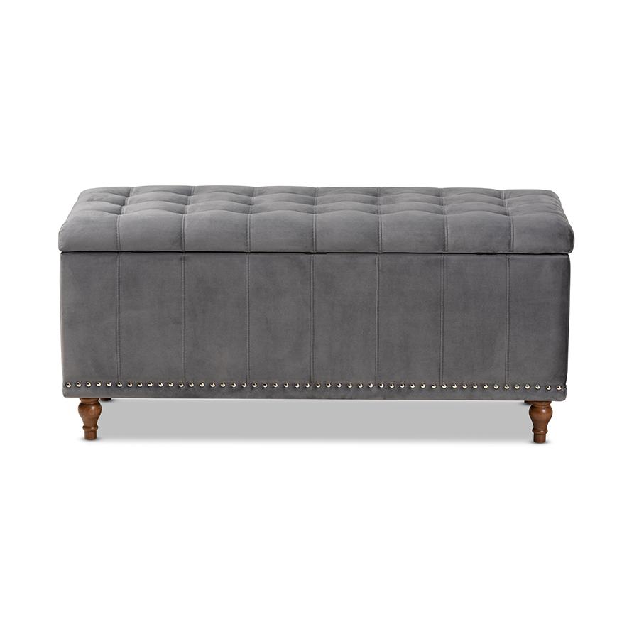 Grey Velvet Fabric Upholstered Button-Tufted Storage Ottoman Bench. Picture 5