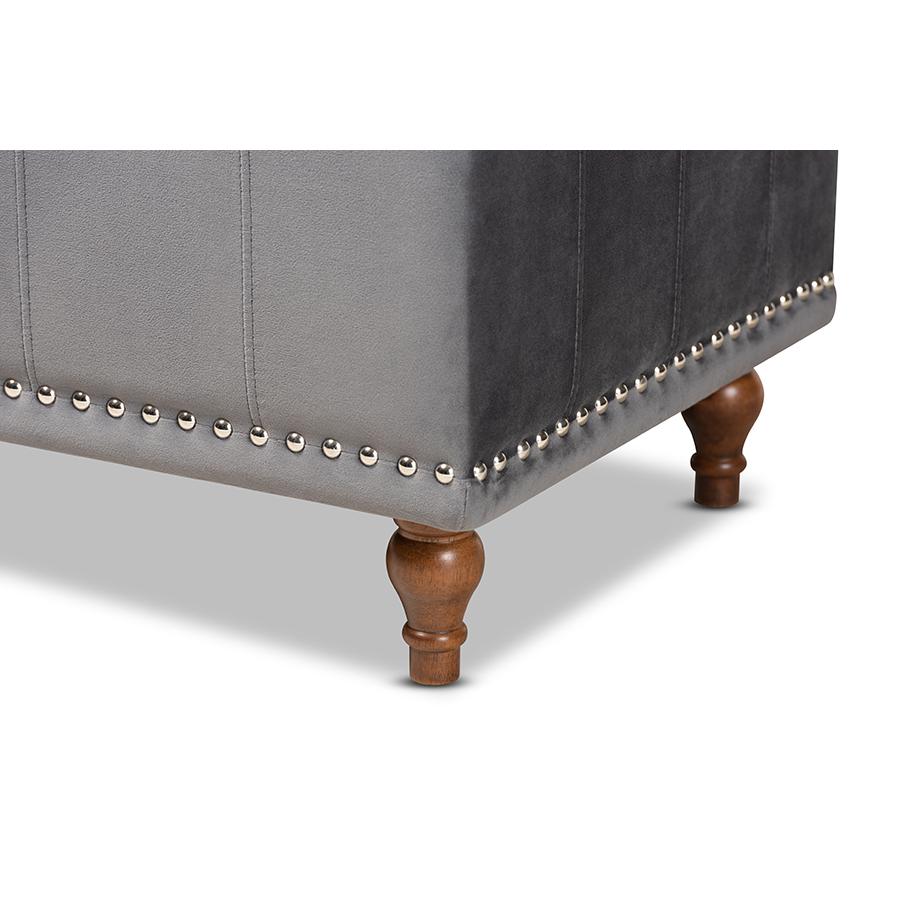 Grey Velvet Fabric Upholstered Button-Tufted Storage Ottoman Bench. Picture 7