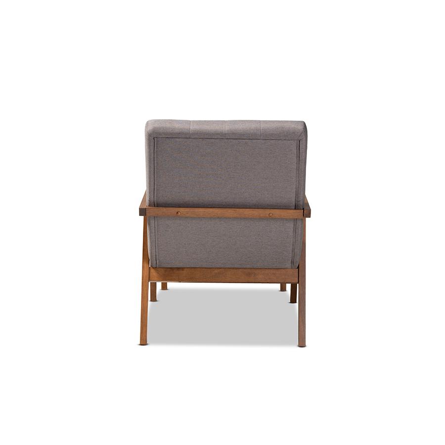 Baxton Studio Naeva Mid-Century Modern Grey Fabric Upholstered Walnut Finished Wood 2-Piece Armchair and Footstool Set. Picture 5